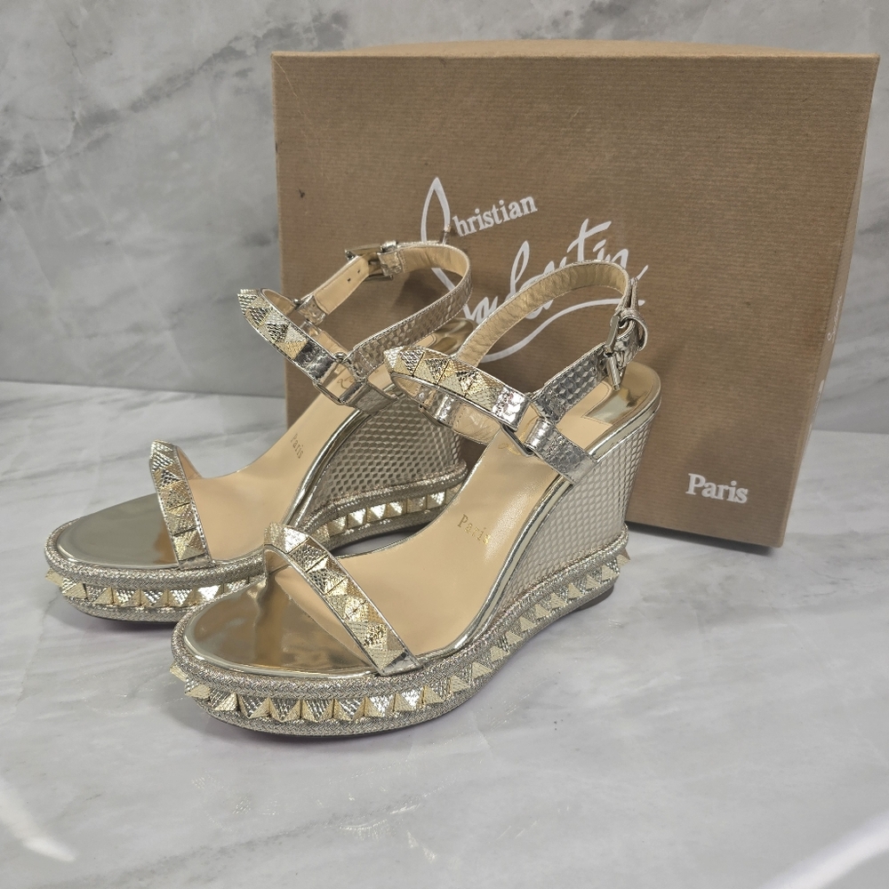 Christian Louboutin Gold Studded Wedge Sandals